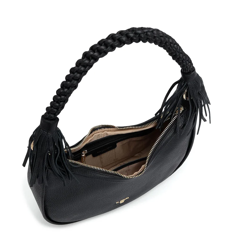Da Milano Black Small Wax Leather Baguette - Black for Women | Best Price UAE